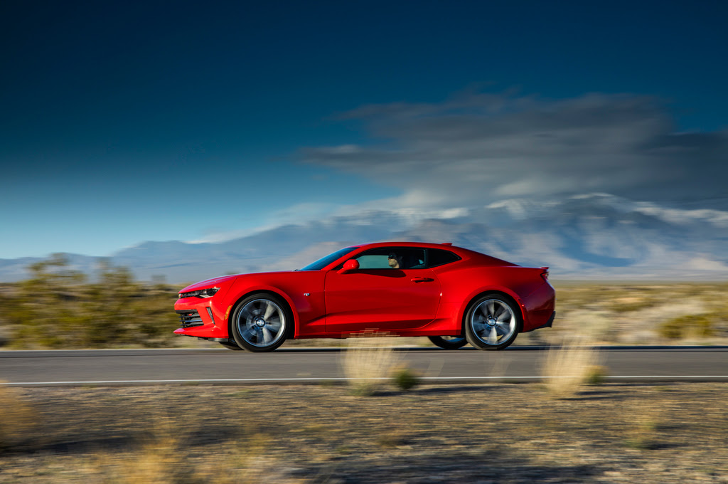 2016 Chevrolet Camaro RS 20L Turbo coupe side in motion