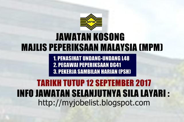 Jawatan Kosong di Majlis Peperiksaan Malaysia (MPM) September 2017