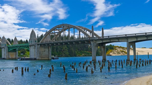 The Conde B. McCullough Memorial Bridge in North Bend, Oregon