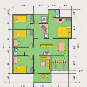 Denah Rumah  3 Kamar Ukuran  6x12  Terbaik dan Terbaru