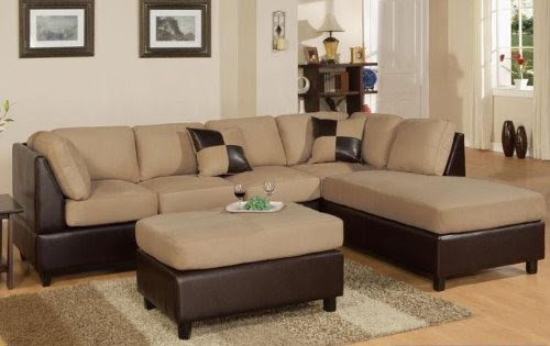 3pcs Sectional Sofa Set with Ottoman in Hazelnut Finish
