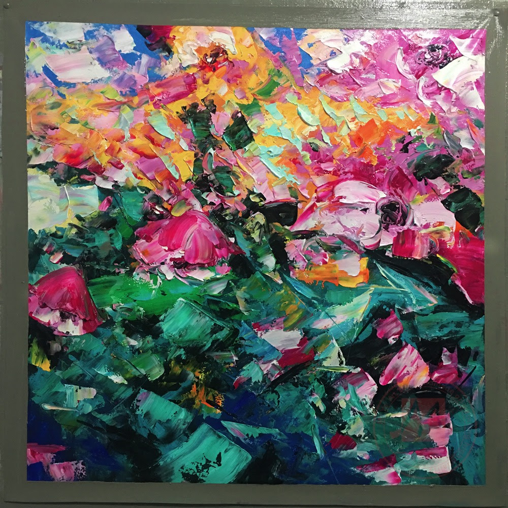 لوحات ورود تجريدية لغرفة المعيشة لوحات زيتية جدارية مصنوعة يدويًا 