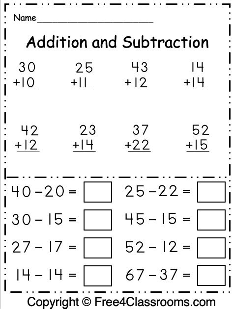  free 1st grade addition and subtraction math worksheet free4classrooms