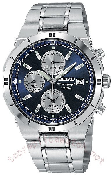 Seiko Alarm Chronographe acier bleu Hommes SNA695