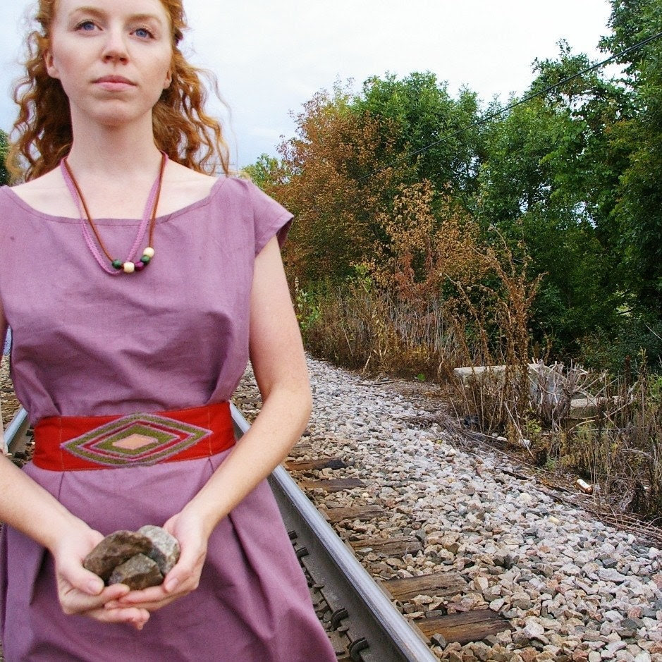 Kaia Dress - purple with rust and green belt