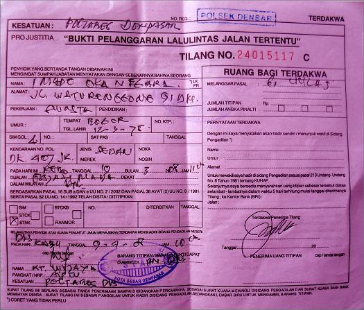 Surat Tilang Warna Biru  Bayar Di Bank Denda Maksimal 