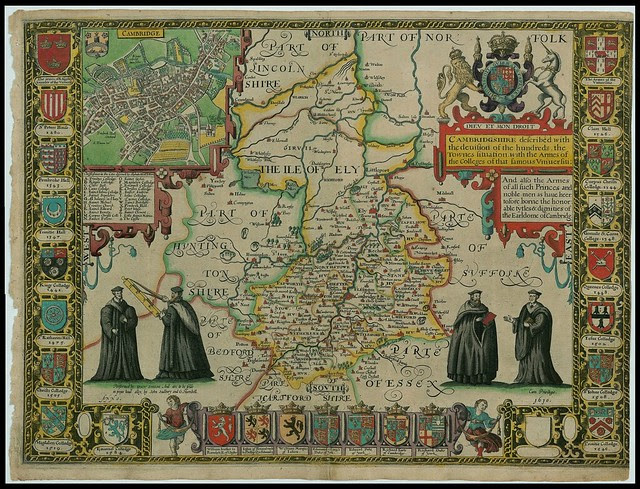 Cambridgeshire - elaborate John Speed proof map
