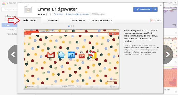 Detalhes e visão geral do tema para o Google Chrome (Foto: Reprodução/Lívia Dâmaso)