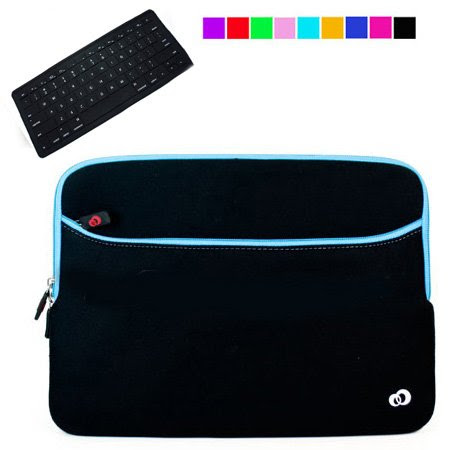13.3 inch Apple Macbook Laptop Netbook Neoprene Sleeve + Black Skin Cover (Black Blue)