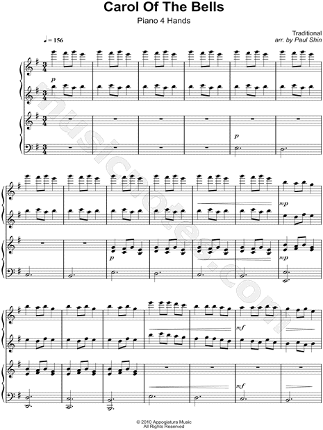 Ukrainian Carol "Carol of the Bells" Sheet Music in E ...