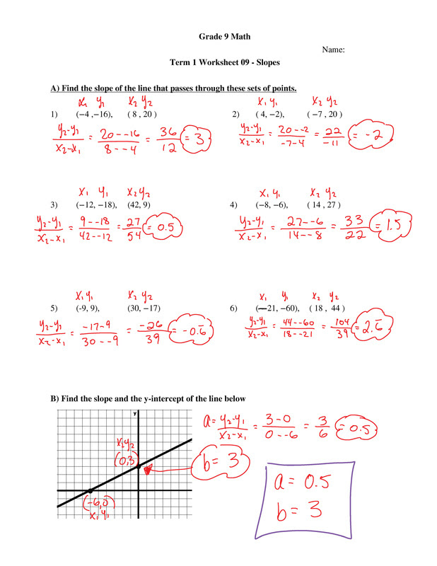 Answers to Worksheet 09 - Mr. Maag - Grade 9 Math
