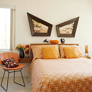 contemporary orange and brown bedroom