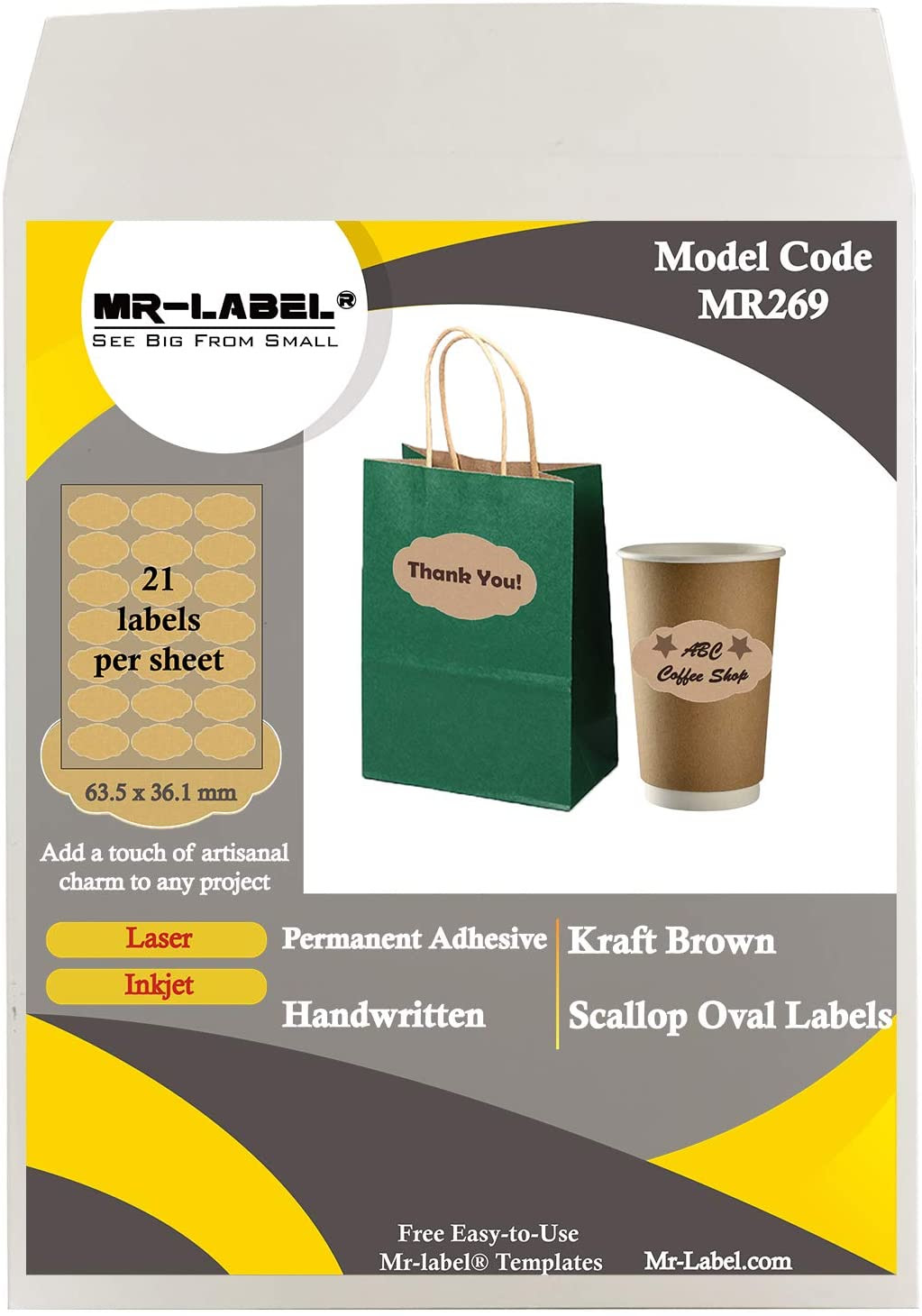 Mr-Label – Brown Scallop Oval Kraft Labels on US Letter Sheet ...