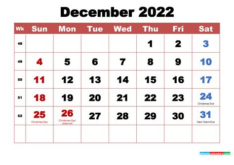 A free printable blank calendar can be a great way to keep track of important dates, plan ahead, and stay on top of your goals. december 2022 calendar with holidays printable