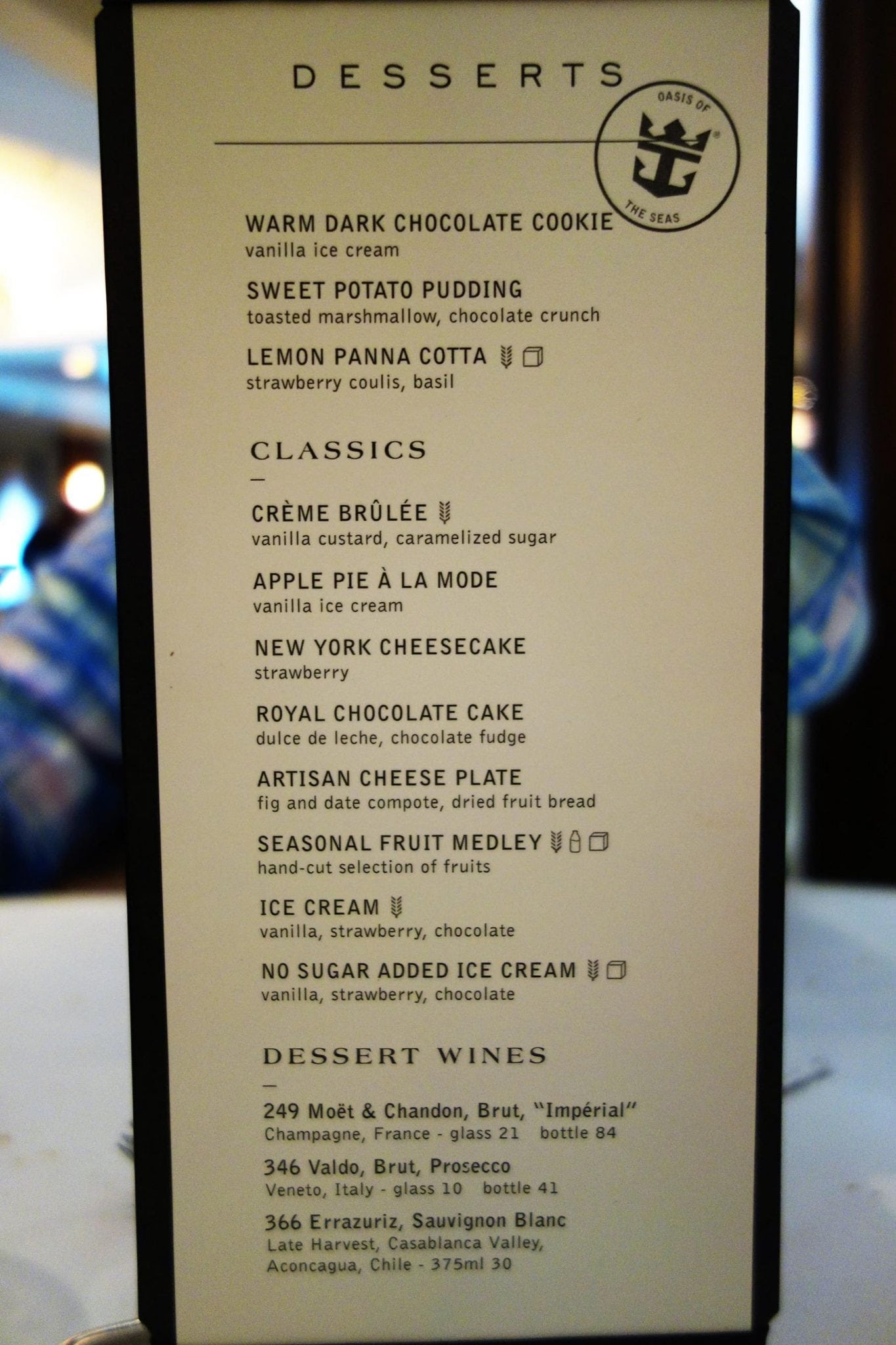New Main Dining Room Menus on Oasis of the Seas
