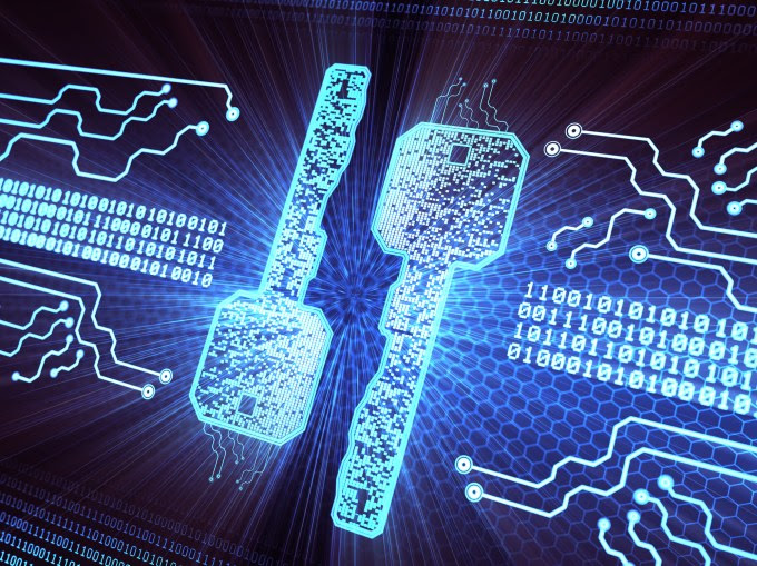 Digital security key concept background with binary data code