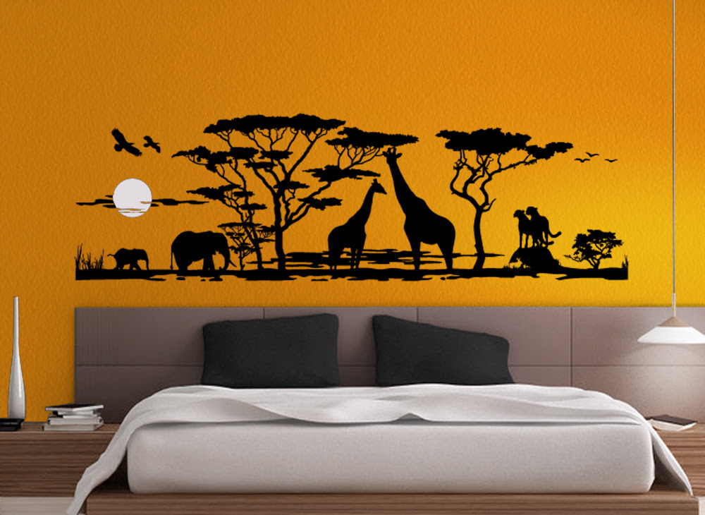 WANDTATTOO Afrika Landschaft Savanne Elefanten Giraffen ...