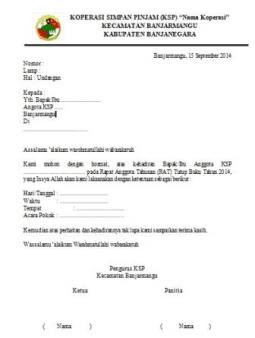 Contoh Surat Undangan Rapat Anggota Koperasi