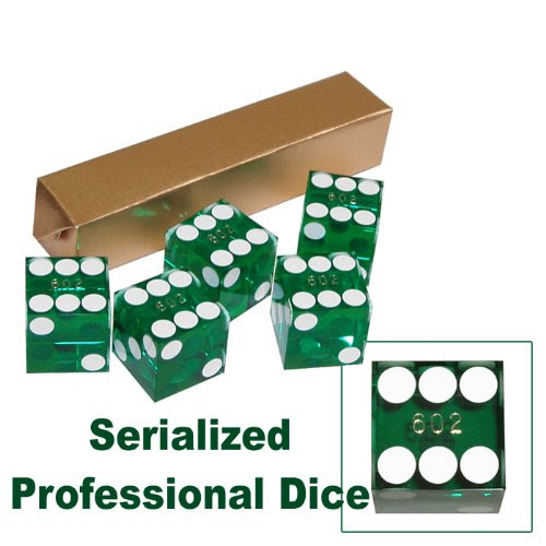 5 Green 19mm Harrah's Casino Precision Dice - Used in Actual Casino