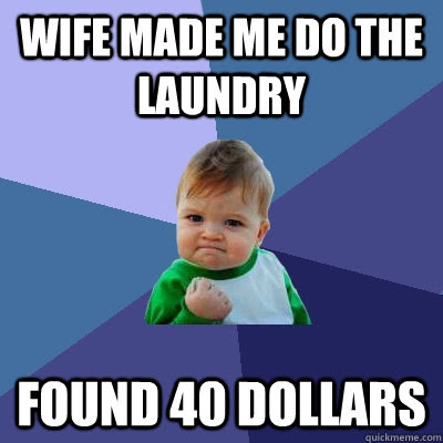 Wife Made Me Do The Laundry Found 40 Dollars Success Kid Quickmeme