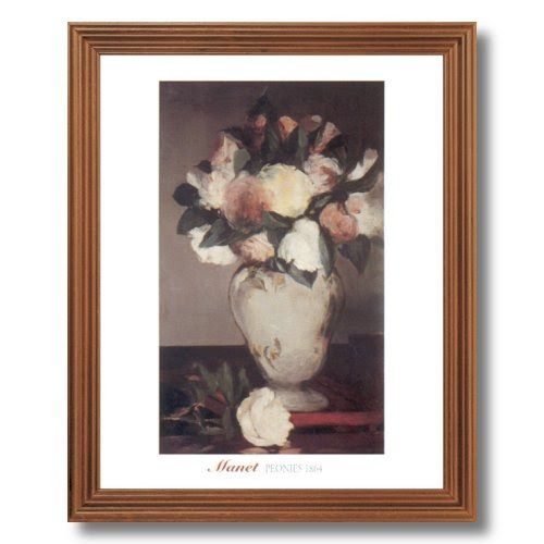 Framed Oak Manet Peonies Flower Vase Wall Decor Contemporary Picture Art Print