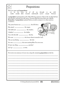 4th grade writing worksheets prepositions greatkids
