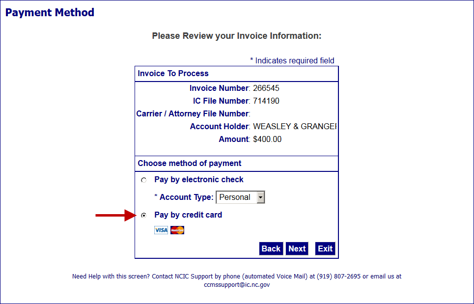 Pay Via Credit Card Instructions