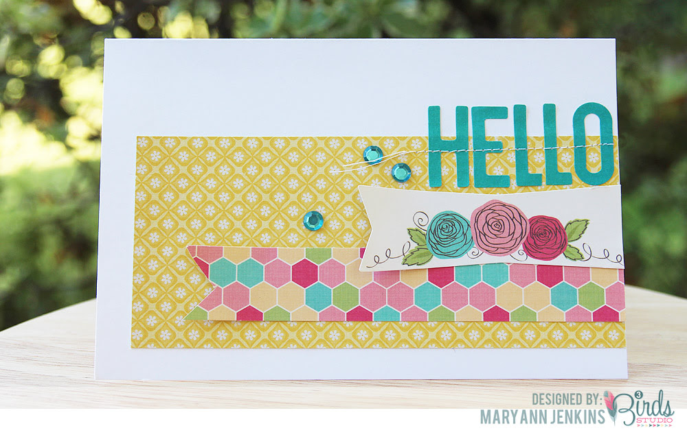 Hello Card by Mary Ann Jenkins #3birdsdesign #stickerflairkit #card