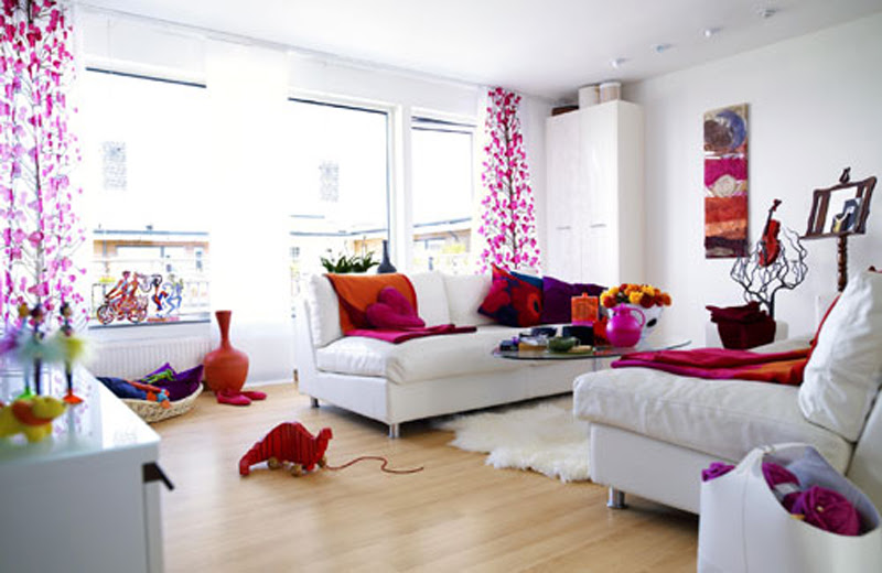 White Living Room With Pink And Orange Accents at Awesome 