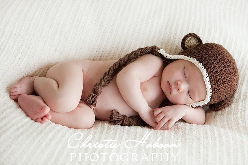 Monkey Hat, Crochet Baby Hat, Photography Prop, 3 to 6 Months, Baby Girls Baby Boys Hats, Chocolate Brown Baby Monkey Hat, Photographer Prop