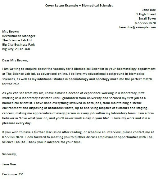 Biomedical Scientist Cover Letter Example - icover.org.uk