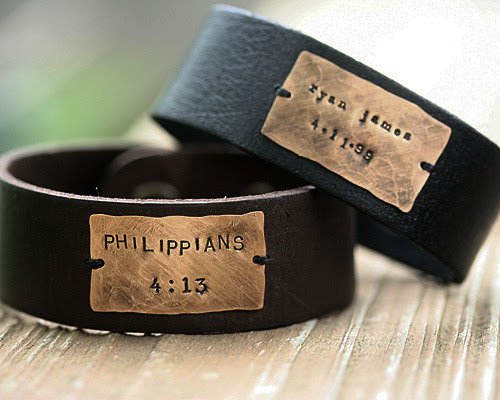 handstamped leather cuff
