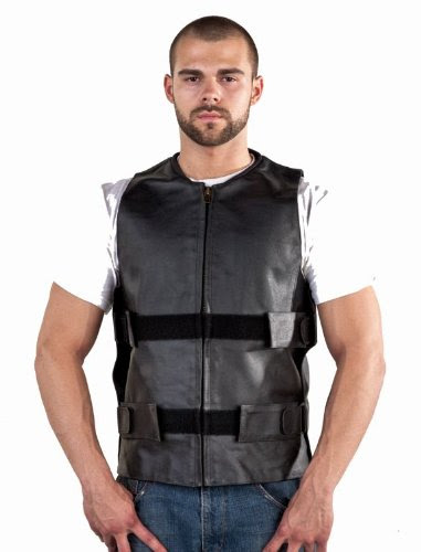 Mens Leather Motorcycle Bullet REPLICA Vest, Velcro Straps