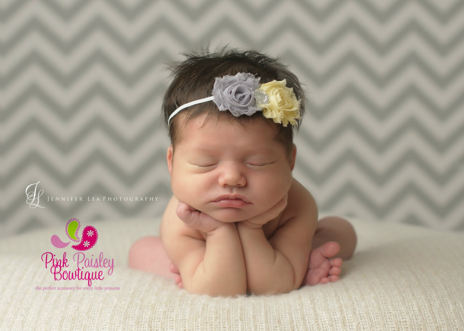 Baby Girl Headband- Baby headbands - Yellow & Grey Shabby Headband - Baby Hair Accessories- Newborn Headband - Infant Headband