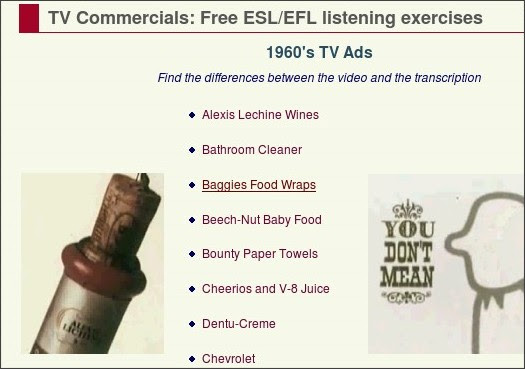 http://eolf.univ-fcomte.fr/index.php?page=tv-commercials-listening-exercises