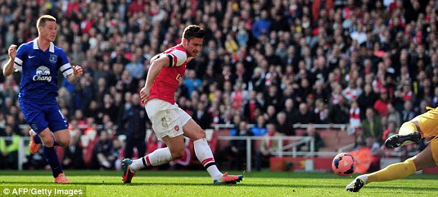 Finished: Giroud slots the ball home to seal the victory for the home side