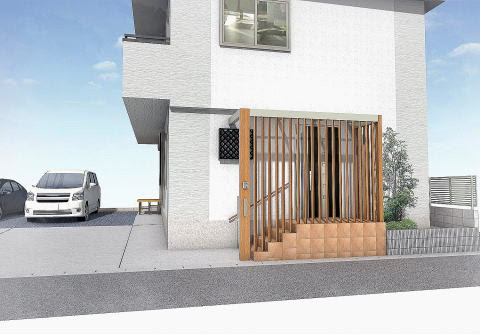 リクシル プラスgで玄関の屋根とデザイン格子で目隠し 草加市弁天