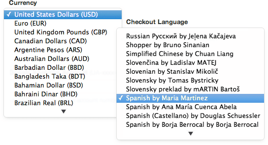 Multiple currencies and languages