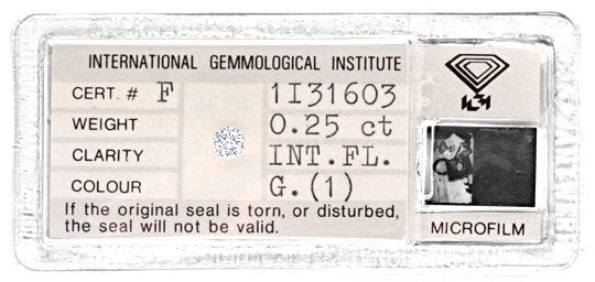 Originalfoto DIAMANT IGI 0,25ct LUPENREIN TOP-WESSELTON SG/SG JUWEL!