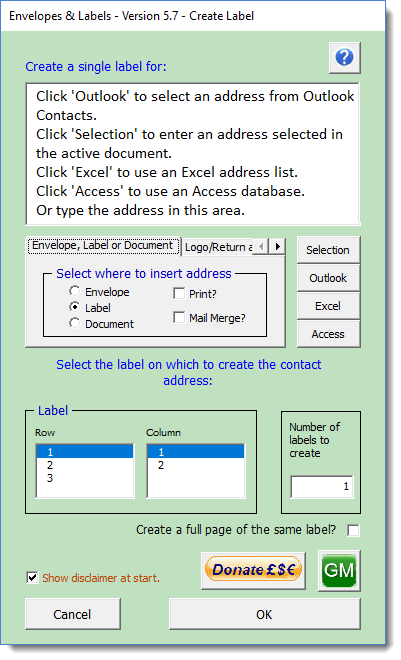 Envelope or label add-in for Word