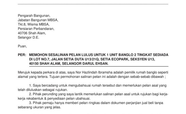Contoh Surat Rasmi Rayuan Rumah Dbkl Surat Jj Otosection