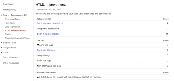 Search Console HTML Improvements