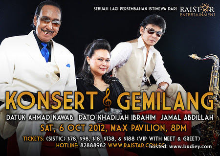 Konsert Gemilang Singapore will take place on Saturday, October 6th 2012 at Max Pavilion, Singapore