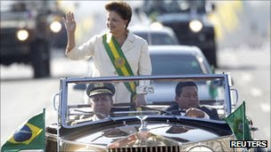 President Rousseff waves to the crowds from her car during Independence Day celebrations