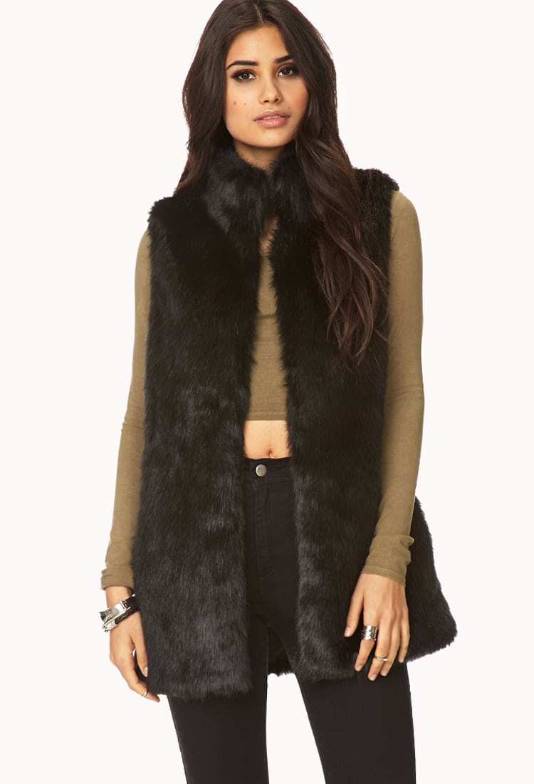 Forever 21 Posh Faux Fur Vest in Black | Lyst