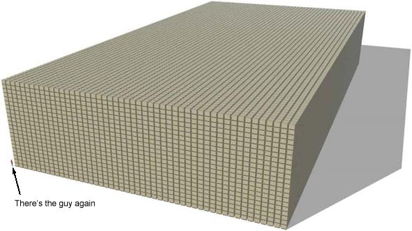 A man standing next to the national debt of eleven trillion dollars