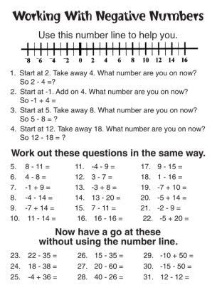  worksheet with negative numbers to help students learn how to use the