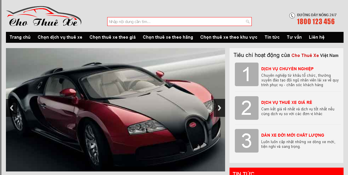 Mẫu website cho thuê xe