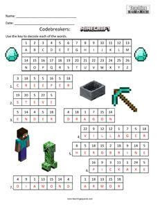 This is a kindergarten level printable pack, although many younger and older kids will be able to enjoy it also! codebreakers minecraft teaching squared minecraft activities