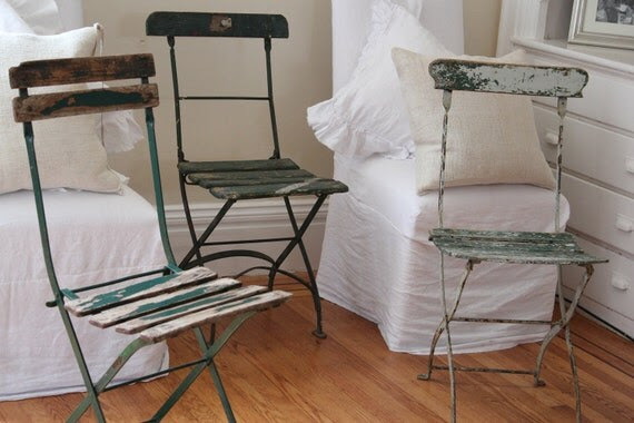 vintage french bistro chair blue and green